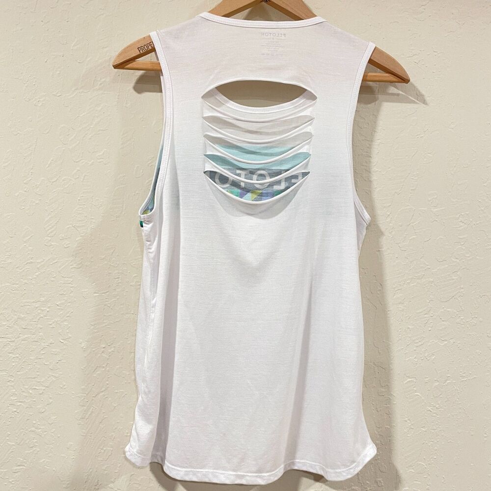~ Peloton Sm Spring Geo Tank Slash-Back Top Logo Accents Multicolor Small Womens - Picture 15 of 15